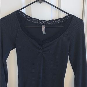 Free People black long underwear lace shirt small